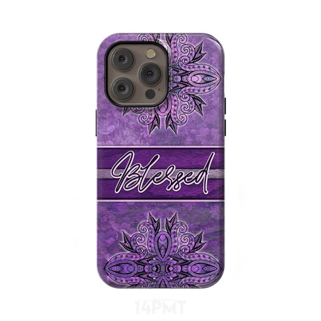 (Purple) Blessed phone case - Christian iPhone 14 Pro Max / Tough