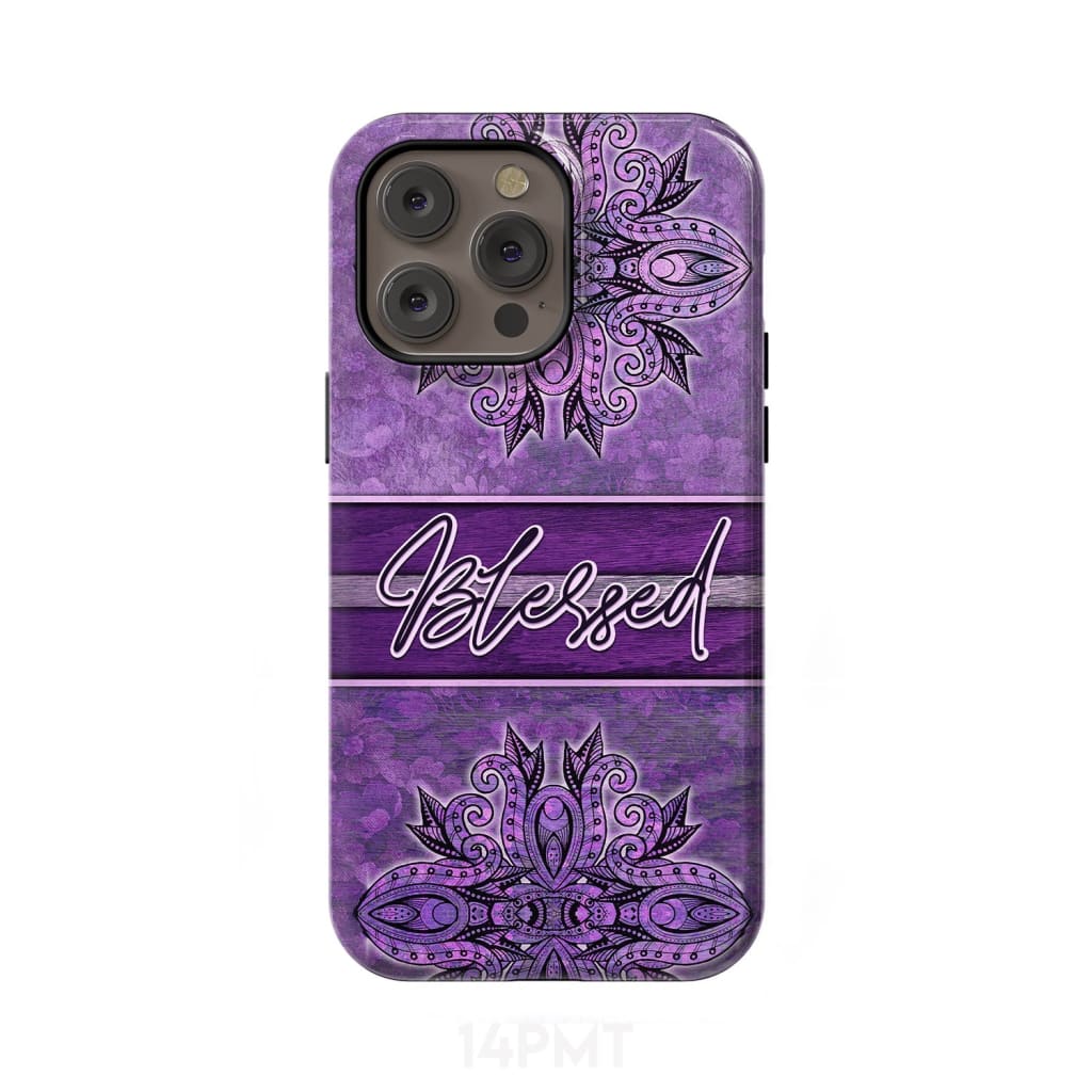 (Purple) Blessed phone case - Christian iPhone 14 Pro Max / Tough