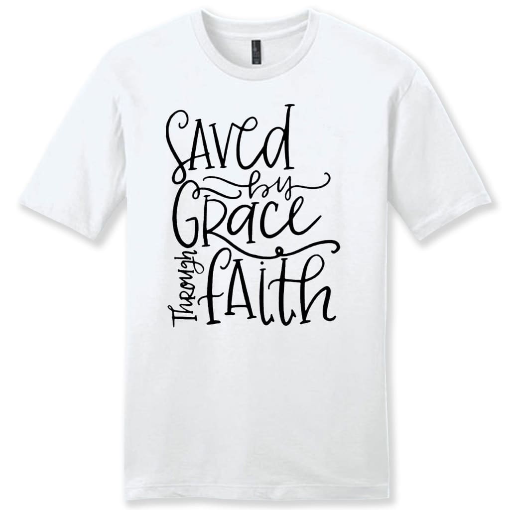Saved by Grace through Faith mens Christian t-shirt White / S