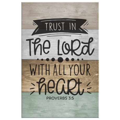 Inspirational wall art with Proverbs 3:5 Bible verse, "Trust In The Lord With All Your Heart," ideal Christian gift.