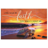 High-quality Christian artwork, "I Will Walk By Faith Even When I Cannot See," sea turtle and sunset canvas.