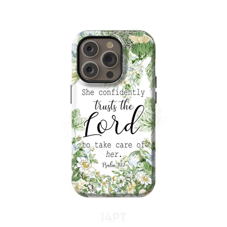She confidently trusts the lord to take care of her Psalm 112:7 phone case iPhone 14 Pro / Tough