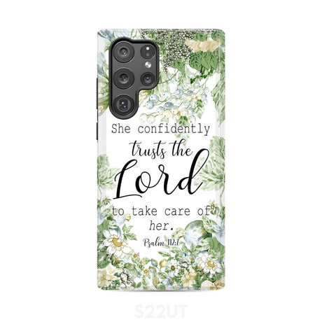 She confidently trusts the lord to take care of her Psalm 112:7 phone case Samsung Galaxy S22 Ultra / Tough