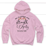 She is clothed with strength and dignity Proverbs 31:25 Bible verse hoodie Light Pink / S