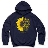 She is clothed with strength and dignity Proverbs 31:25 Sunflower Christian hoodie Navy / S