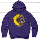 She is clothed with strength and dignity Proverbs 31:25 Sunflower Christian hoodie Purple / S
