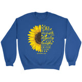 She is clothed with strength and dignity Proverbs 31:25 Sunflower Christian sweatshirt Royal / S