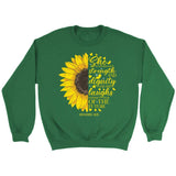 She is clothed with strength and dignity Proverbs 31:25 Sunflower Christian sweatshirt Irish Green / S