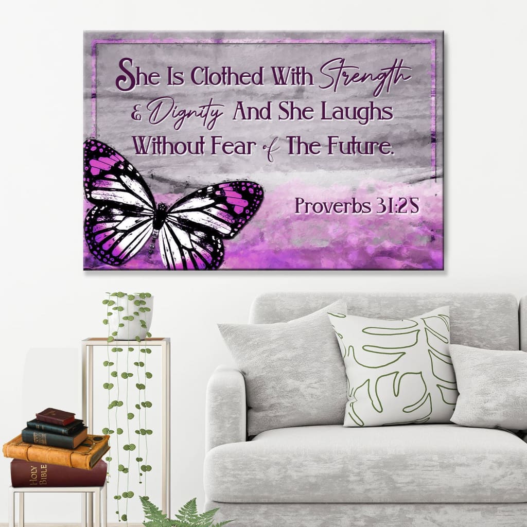 She is Clothed with Strength & Dignity Purple Ceramic Mug - Proverbs 31:25