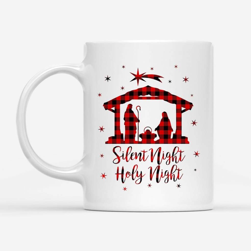 Silent night holy night Buffalo plaid Christian Christmas coffee mug