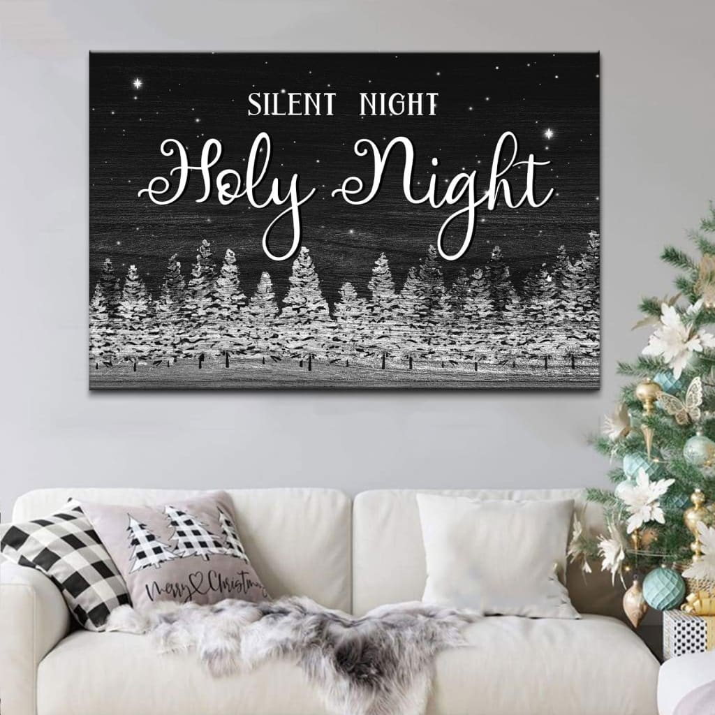 Silent night holy night Christmas tree wall art canvas