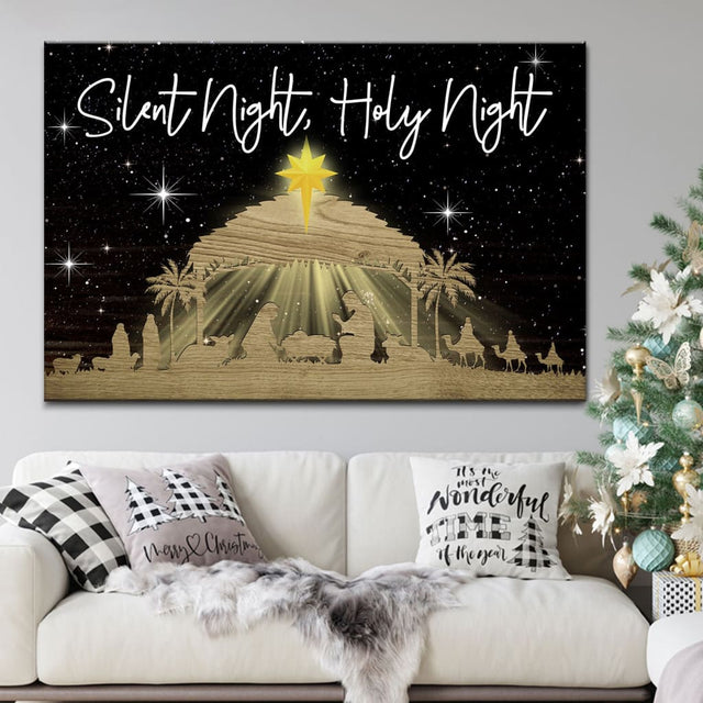Silent night holy night Jesus born Christmas wall art canvas Christian gifts