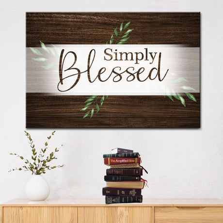 "Simply Blessed" Christian wall art canvas in brown perfect for Christian gifts.