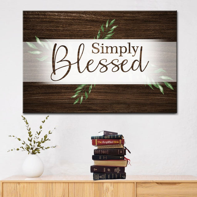 "Simply Blessed" Christian wall art canvas in brown perfect for Christian gifts.