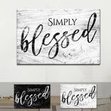 "Simply Blessed" wall art canvas with modern farmhouse design, perfect for Christian home decor.