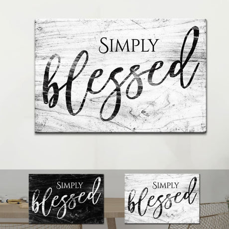 "Simply Blessed" wall art canvas with modern farmhouse design, perfect for Christian home decor.