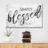 Christian wall decor featuring "Simply Blessed" in a modern farmhouse style, ideal for adding warmth to any space / White.