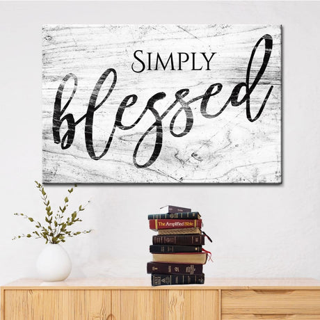 Christian wall decor featuring "Simply Blessed" in a modern farmhouse style, ideal for adding warmth to any space / White.