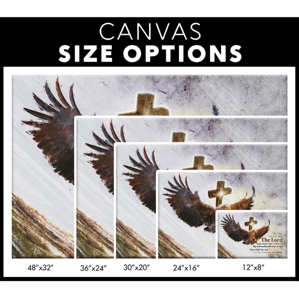 Faith-filled decor: Isaiah 40:31 eagle and cross artwork, Bible verse canvas for Christian inspiration and gifts / size options.