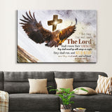 Bible verse canvas: "They That Wait Upon The Lord" Isaiah 40:31, featuring an eagle and cross, faith-based Christian decor.