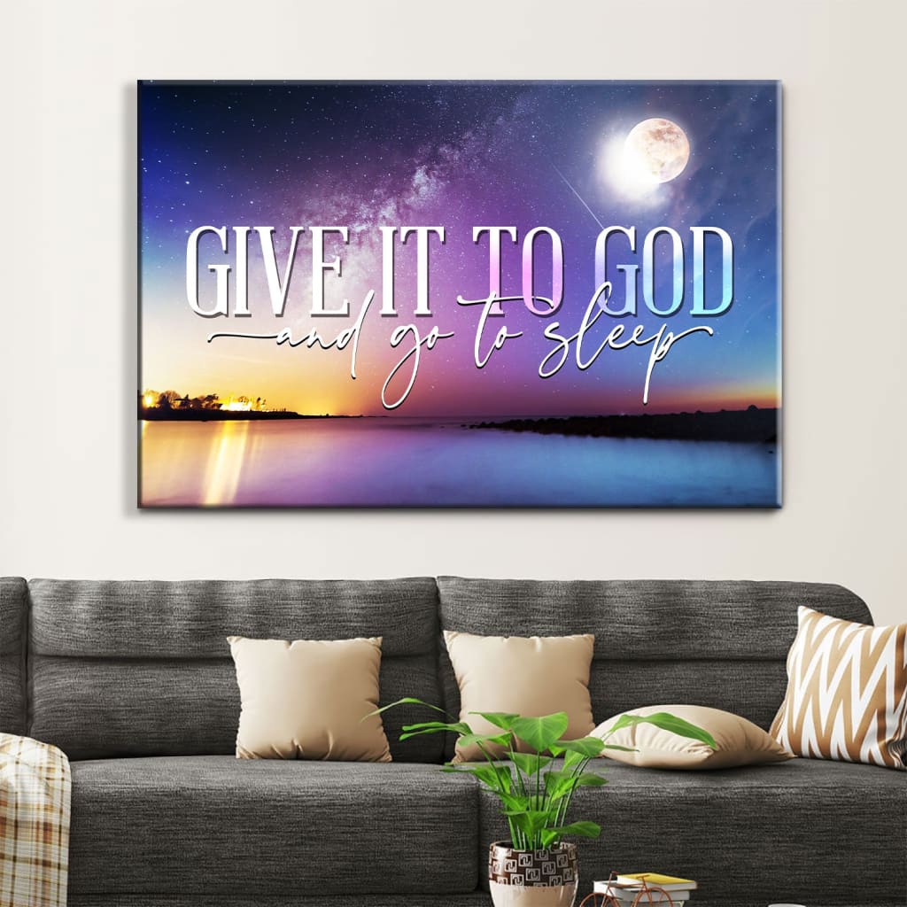 Set 2 Decorazioni Da Parete In Legno Con Scritta 'Give It To God And Go To Sleep', Dimensioni 30x15 Cm, Stile Rustico Per Camera Da Letto Set 2 Decorazioni Da Parete In Legno Con Scritta 'Give It To God And Go To Sleep', Dimensioni 30x15 Cm, Stile Rustico Per Camera Da Letto