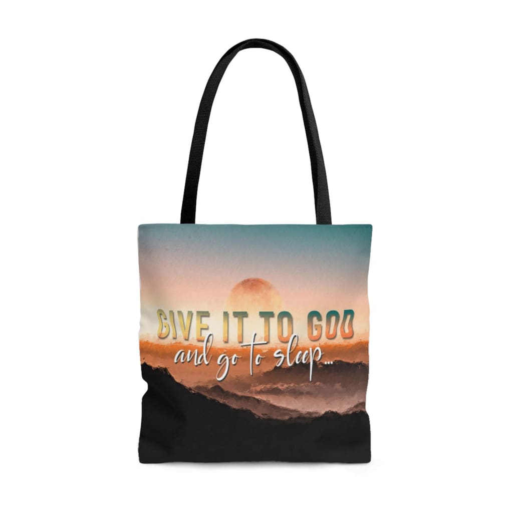 Sunset painting Give it to God and go to sleep tote bag | Christian tote bags 13 x 13