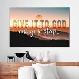 "Give It To God And Go To Sleep" Christian wall art canvas with sunset painting, ideal for Christian gifts.