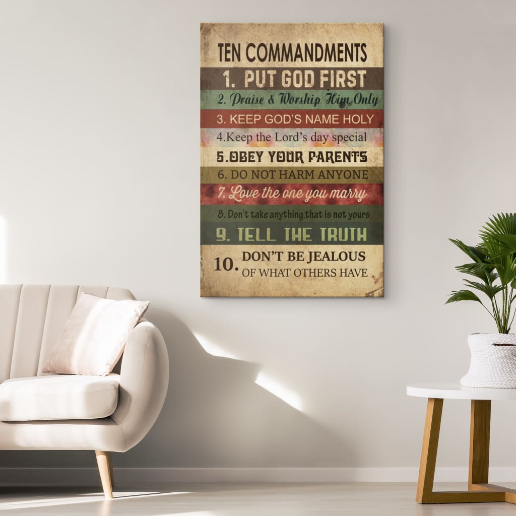 Christian wall art featuring the Ten Commandments, perfect faith-based decor for scripture-inspired homes.