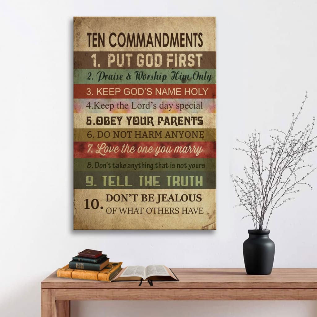 Ten Commandments wall art canvas, Rustic Christian wall decor