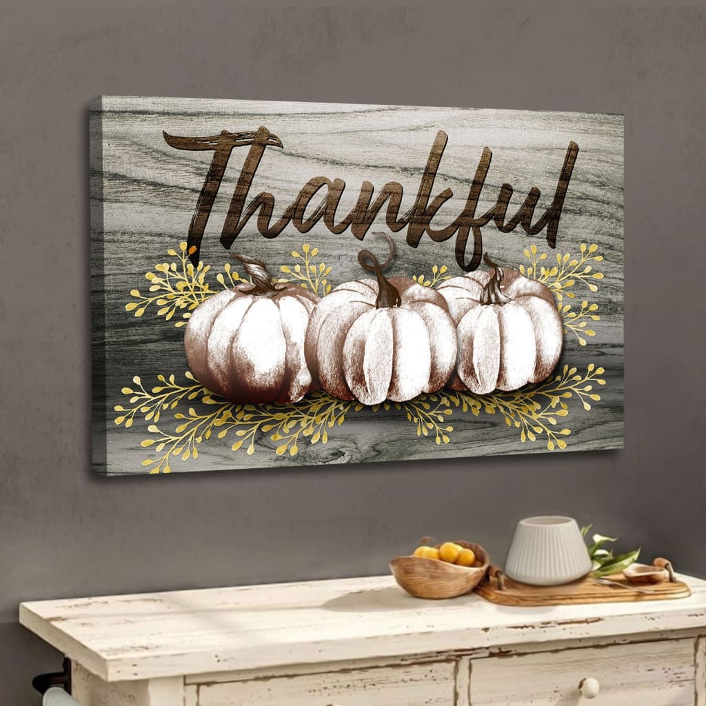Thankful Fall pumpkins Thanksgiving wall art canvas Brown / 12 x 8