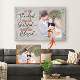 Customizable wall art with "Thankful Grateful Blessed," featuring your personalized photo, perfect for Christian gifts.