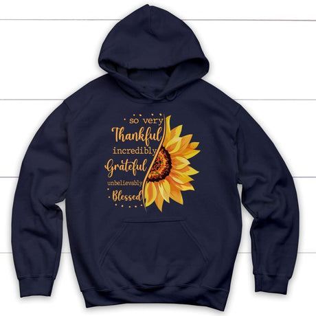 Thankful grateful blessed sunflower Christian hoodie Navy / S