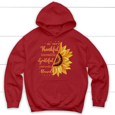 Thankful grateful blessed sunflower Christian hoodie Red / S