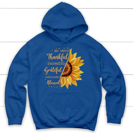 Thankful grateful blessed sunflower Christian hoodie Royal Blue / S
