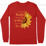 Thankful grateful blessed sunflower Christian long sleeve t-shirt Red / S