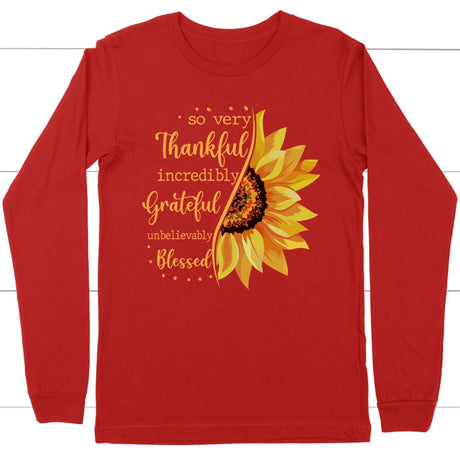 Thankful grateful blessed sunflower Christian long sleeve t-shirt Red / S