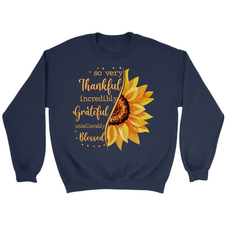 Thankful grateful blessed sunflower Christian sweatshirt Navy / S