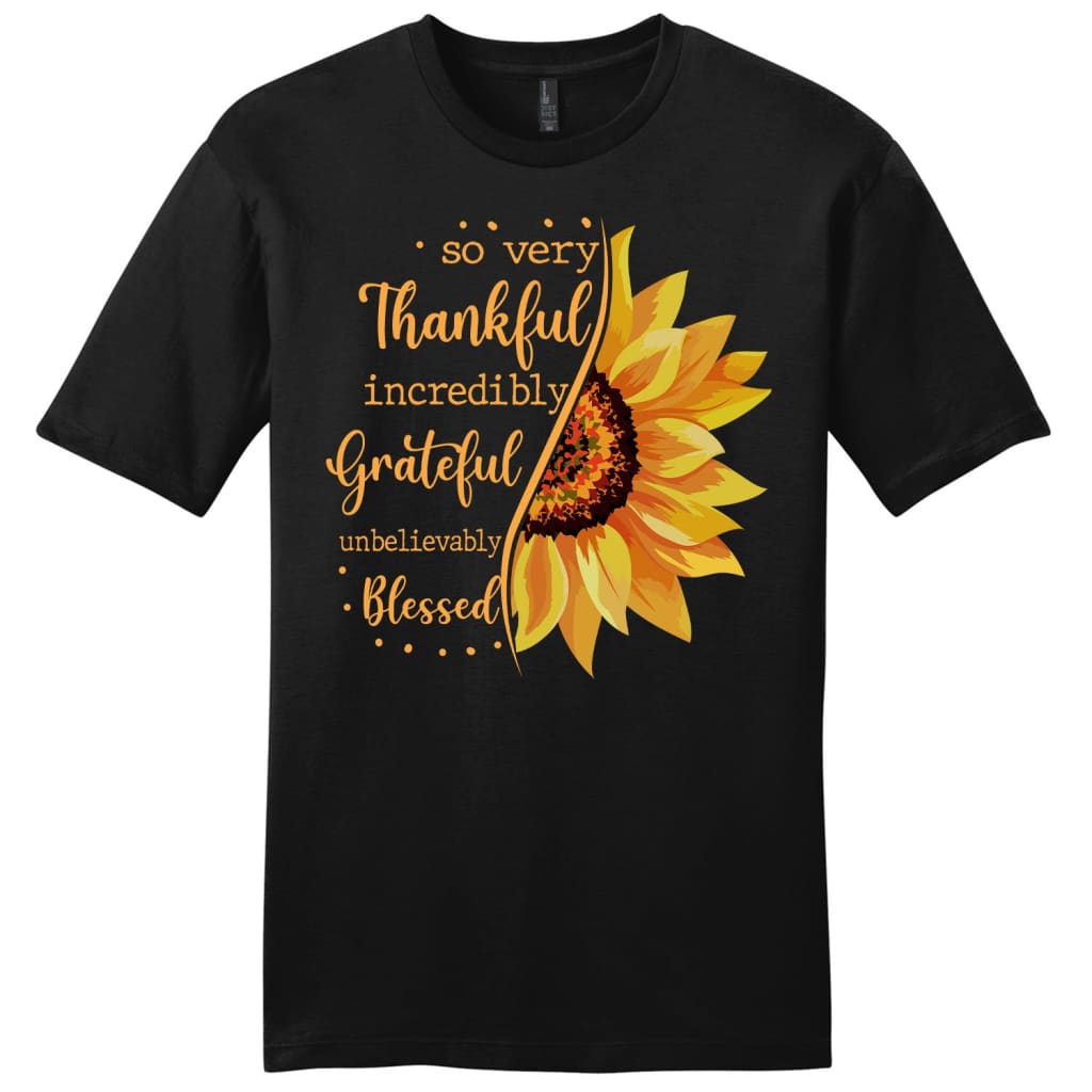 Thankful greatful blessed sunflower men’s Christian t-shirt Black / S