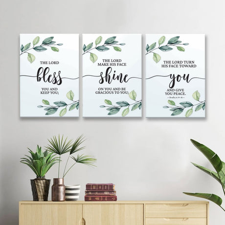 3-panel Christian wall art, Numbers 6:24-26, "The Lord Bless You and Keep You," perfect faith-based home decor.