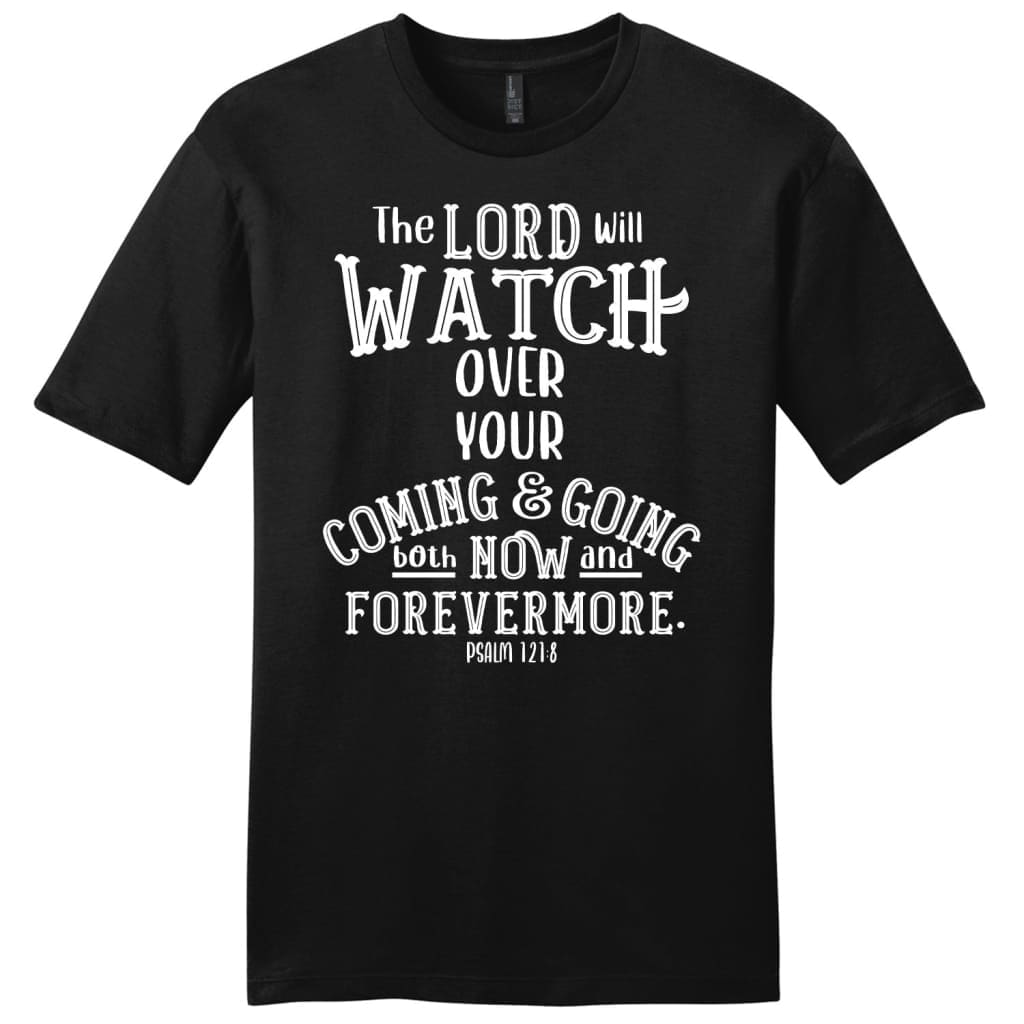 The Lord will watch over your coming and going men’s Christian t-shirt Black / S