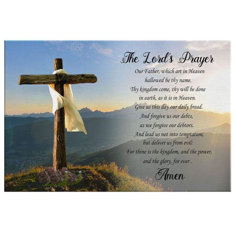 Inspirational canvas print with The Lord's Prayer, ideal Christian wall art for homes.
