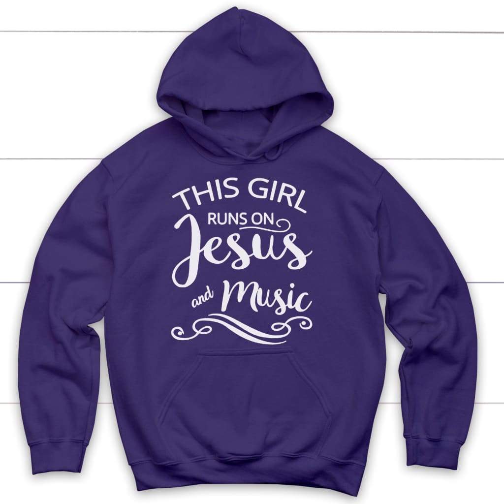 This girl runs on Jesus and music Christian hoodie Purple / S