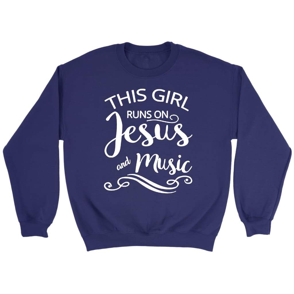 This girl runs on Jesus and music Christian sweatshirt Purple / S