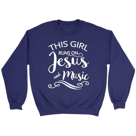 This girl runs on Jesus and music Christian sweatshirt Purple / S