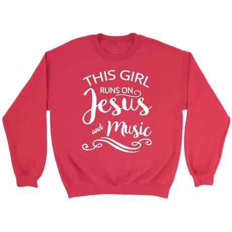 This girl runs on Jesus and music Christian sweatshirt Red / S