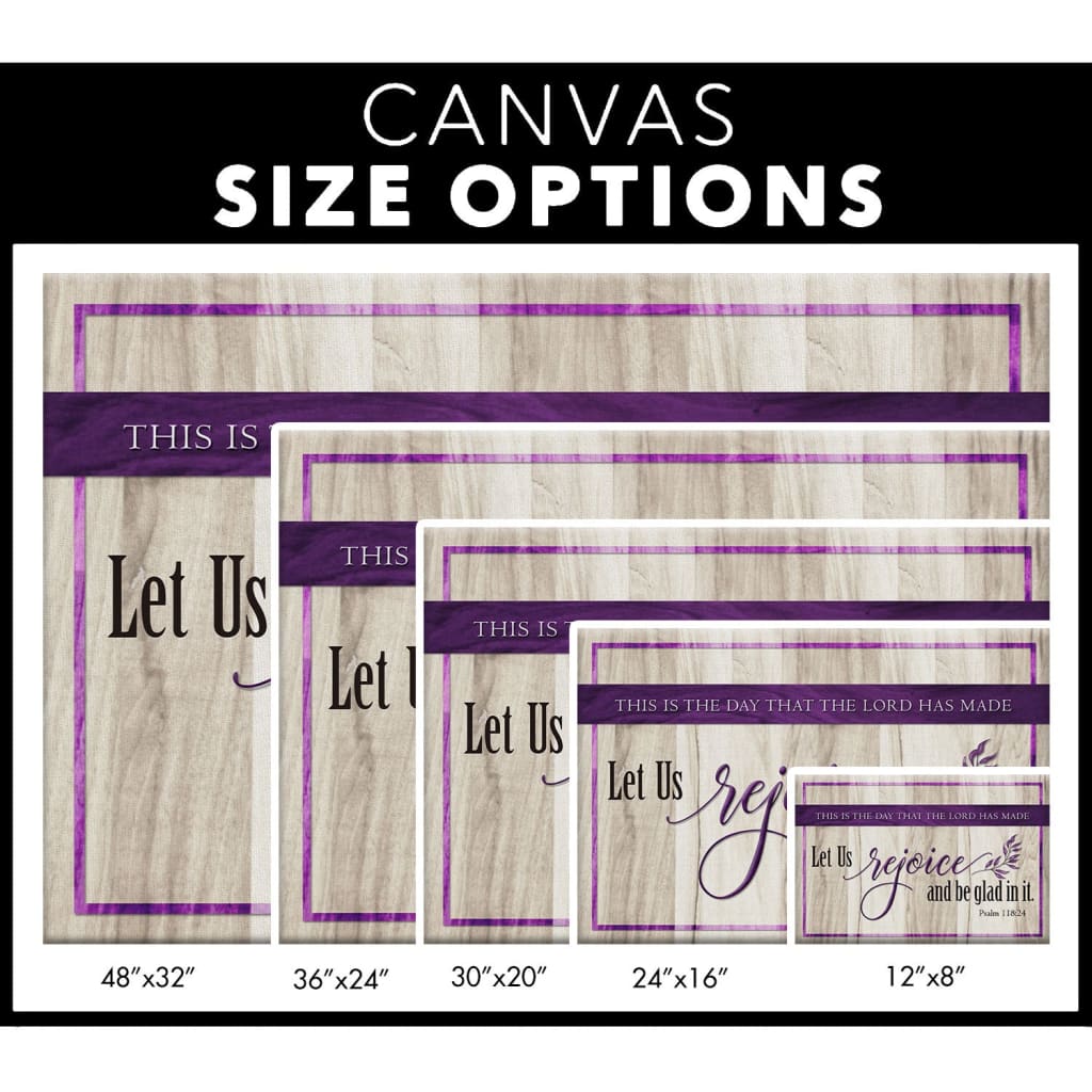 Rustic Christian wall decor with "This Is The Day That The Lord Has Made," purple canvas print, perfect for Scripture-inspired art / canvas size options.