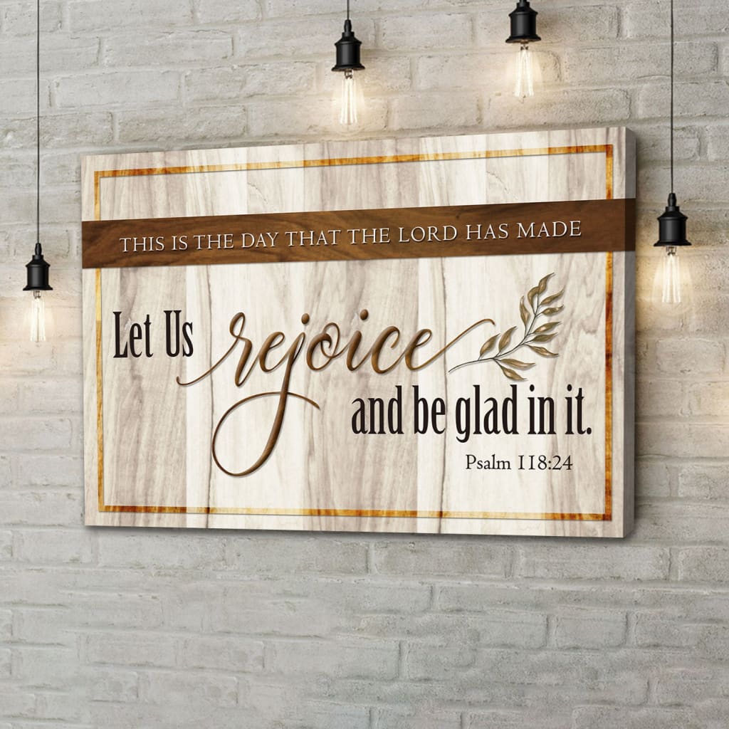 Bible verse wall art canvas featuring "This Is The Day That The Lord Has Made," rustic brown design, perfect faith-based decor.