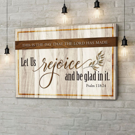 Bible verse wall art canvas featuring "This Is The Day That The Lord Has Made," rustic brown design, perfect faith-based decor.