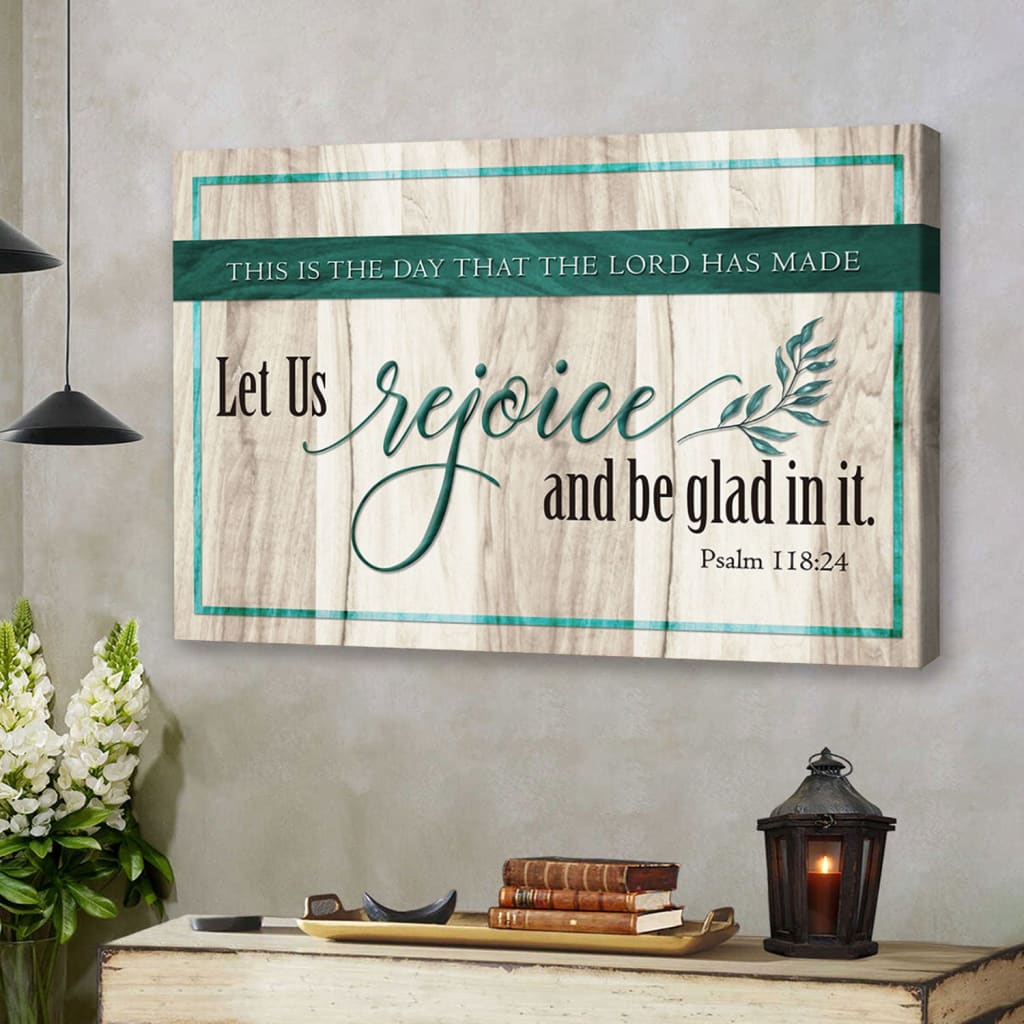 Inspirational wall art with "This Is The Day That The Lord Has Made," rustic Teal design, ideal for Christian gifts and decor.