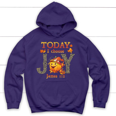 Today I choose Joy James 1:2 pumpkin Christian hoodie - Autumn Thanksgiving Gifts Purple / S